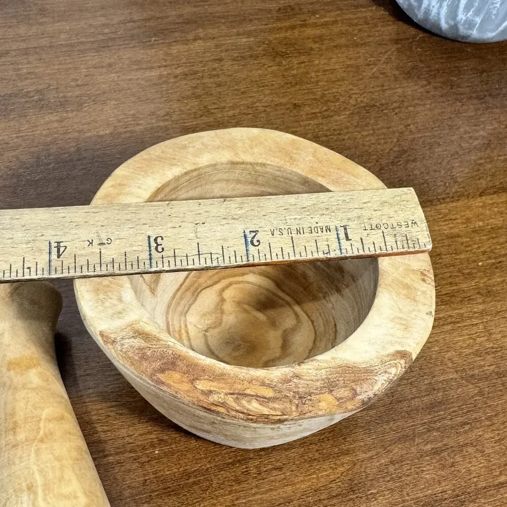 Wooden Mortar and Pestle Set Spice Herb Grinder Natural Wood Kitchen Tool